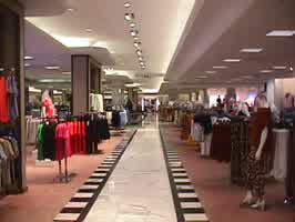 The women's clothing section in the Oak View's Dillards. The clothes, and the interior of the store, look straight out of the 90's.