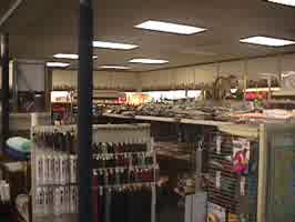 A picture of a five and dime store, with warm fluorescent lighting.