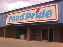 The front of a Food Pride grocery store.